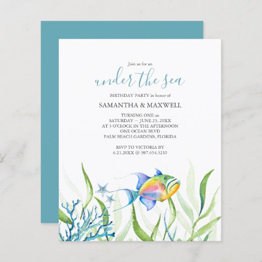 Budget onder het Zee 1e Verjaardagsfeesttweeling (Voorkant / Achterkant)