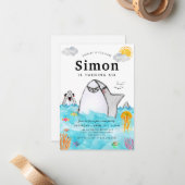 Budget Onder het Zee Zwemmen Shark Ocean Verjaarda Notitiekaartje (Voorkant / Achterkant in situ)