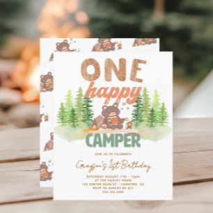 Budget One Happy Camper 1e verjaardagsuitnodiging