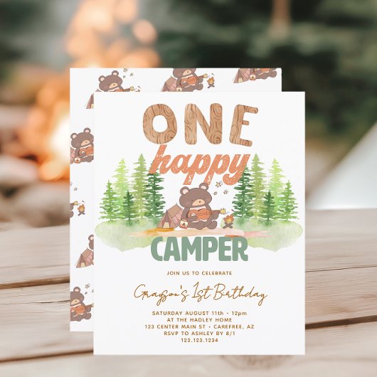 Budget One Happy Camper 1e verjaardagsuitnodiging