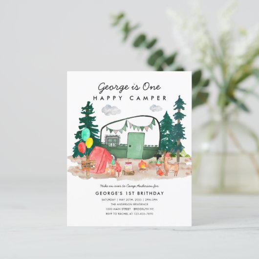 Budget ONE Happy Camper Bossen Camping 1e Verjaard (Staand voorkant)