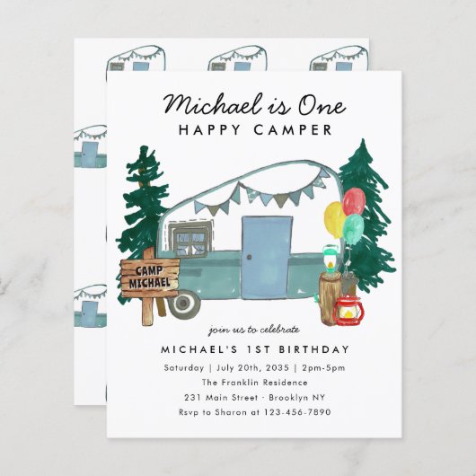 Budget One Happy Camper Bossen Camping 1e Verjaard (Voorkant / Achterkant)