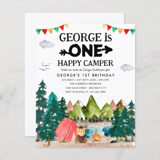 Budget ONE Happy Camper Bossen Camping 1e Verjaard (Voorkant / Achterkant)