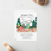 Budget ONE Happy Camper Bossen Camping 1e Verjaard Notitiekaartje (Voorkant / Achterkant in situ)