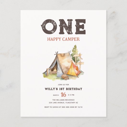 Budget One Happy Camper Woodland 1e Verjaardag Flyer (Voorkant)