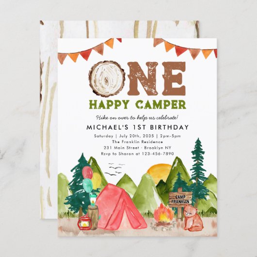 Budget One Happy Camper Woodland Beer 1e Verjaarda (Voorkant / Achterkant)