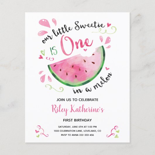 Budget One in een Melon 1st Birthday uitnodiging (Voorkant)