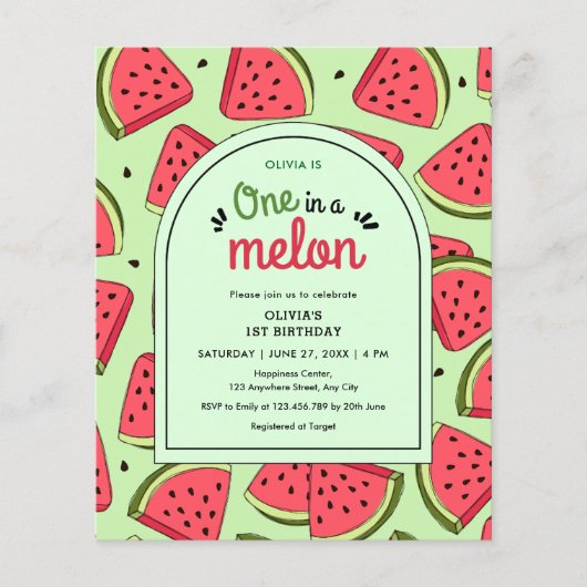 Budget One in een Melon 1st Birthday uitnodiging Flyer (Voorkant)
