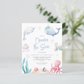 Budget ONEder Het Zee 1e verjaardagsuitnodiging (Staand voorkant)