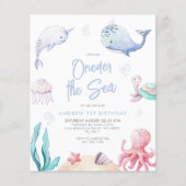 Budget ONEder Het Zee 1e verjaardagsuitnodiging (Voorkant)