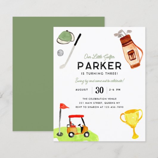 Budget Onze Kleine Golfer Bag Cart Golf Verjaardag (Voorkant / Achterkant)