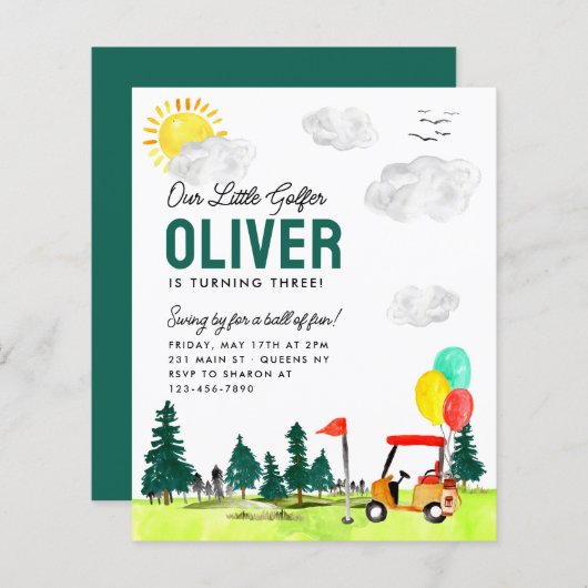 Budget Onze Kleine Golfer Cart Club Golf Verjaarda (Voorkant / Achterkant)