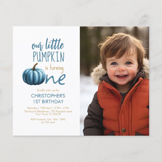 Budget Onze Kleine Pompoen Blauw Plaid 1e verjaard (Voorkant)