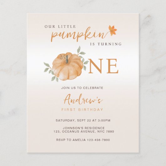 Budget Onze kleine pompoen Herfst 1e verjaardag (Voorkant)