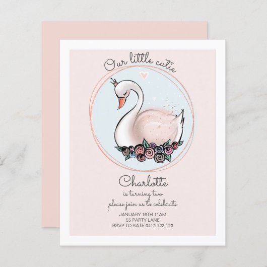 BUDGET Onze kleine uitnodiging voor Cutie Pink Swa (Voorkant / Achterkant)