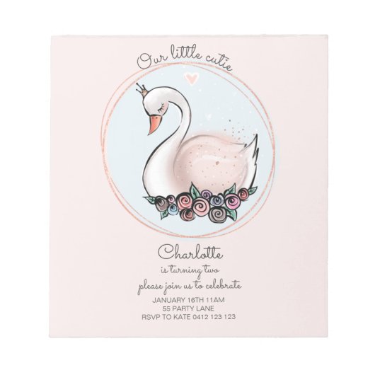 BUDGET Onze kleine uitnodiging voor Cutie Pink Swa Notitieblok (Voorkant)