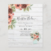 BUDGET Onze TROUW Burgundy Bloemen Herfst Bruiloft Flyer (Voorkant)