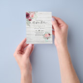 BUDGET Onze TROUW Burgundy Roze Bloemige Bruiloft Flyer (Hand)