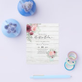 BUDGET Onze TROUW Burgundy Roze Bloemige Bruiloft Flyer (Enkel)