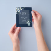Budget Onze Trouwdag Navy Blauwe Bloemen Uitnodigi Flyer (Hand)