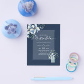 Budget Onze Trouwdag Navy Blauwe Bloemen Uitnodigi Flyer (Enkel)