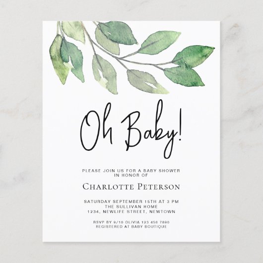 Budget op Baby GreenGenery Baby shower Uitnodiging (Voorkant)