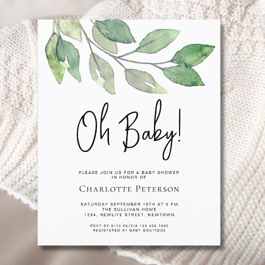 Budget op Baby GreenGenery Baby shower Uitnodiging