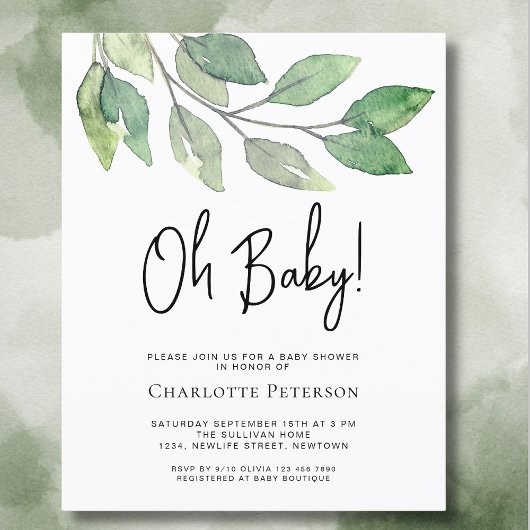 Budget op Baby GreenGenery Baby shower Uitnodiging