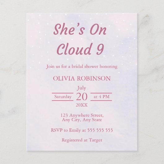 Budget op Cloud Nine Bridal Shower Uitnodiging Flyer (Voorkant)