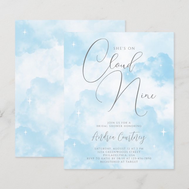 Budget op Cloud Nine Dreamy Blue Vrijgezellenfeest (Voorkant / Achterkant)