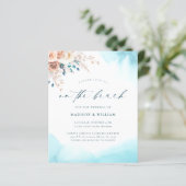 Budget Op Het Strand Blauwe Huwelijksuitnodiging (Staand voorkant)