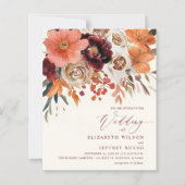 Budget Orange Floral Fall Wedding Invitation (Voorkant)