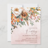Budget Orange Floral Fall Wedding Invitation (Voorkant)