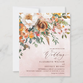 Budget Orange Floral Fall Wedding Invitation