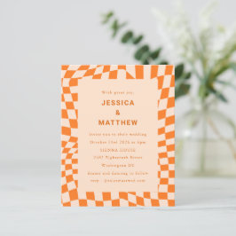 Budget Oranje Abstracte Check Wedding Uitnodiging