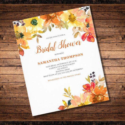 Budget oranje bloem bruiloft uitnodiging flyer