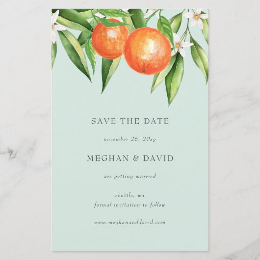 Budget Oranje bloesems Citrus sparen de datum (Voorkant)