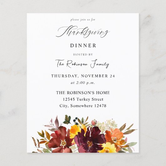 Budget Oranje en Geel Gold Floral Thanksgiving Flyer (Voorkant)