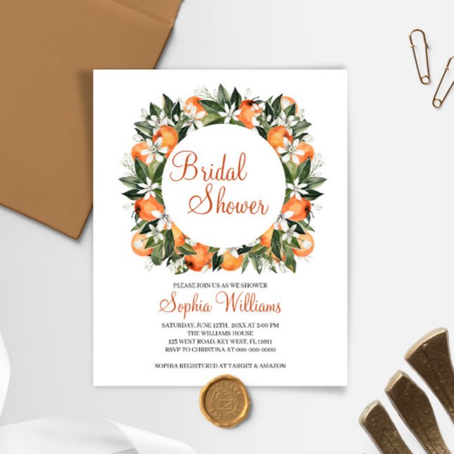Budget Oranje Floral Bridal Shower Invitation (Creator heeft geüpload)