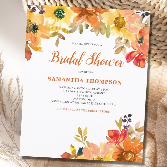 Budget Oranje Floral Bridal Shower Invitation (Creator heeft geüpload)