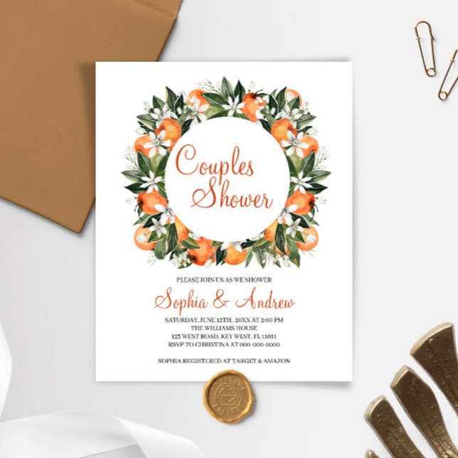 Budget Oranje Floral Couples Shower Invitation (Creator heeft geüpload)