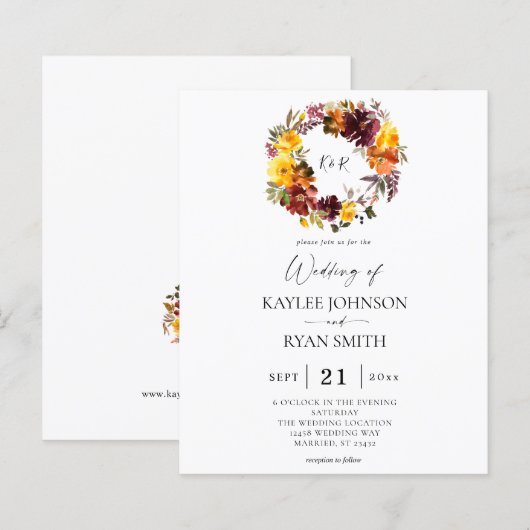 Budget Oranje & Geel Gold Herfst 2 Floral Wedding (Voorkant / Achterkant)