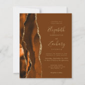 Budget Oranje Gold Brown Agate Wedding Invite (Voorkant)