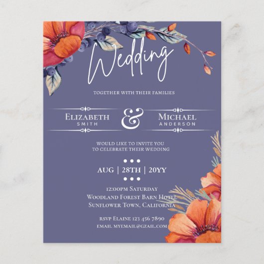 BUDGET Oranje Lavender Floral Wedding Invite (Voorkant)
