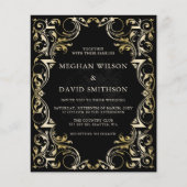 Budget ornamental Black Gold Weduwen Uitnodiging (Voorkant)