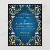 Budget Ornamental Blue Gold Weduwation Uitnodiging (Voorkant)