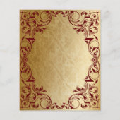 Budget Ornamental Red Gold Weduwde Uitnodiging (Achterkant)