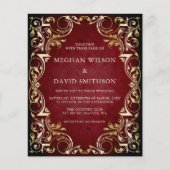 Budget Ornamental Red Gold Weduwde Uitnodiging (Voorkant)