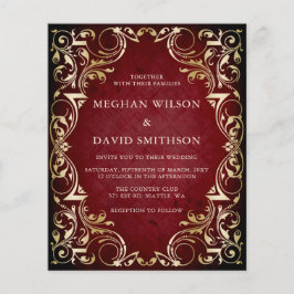 Budget Ornamental Red Gold Weduwde Uitnodiging