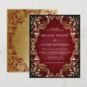 Budget Ornamental Red Gold Weduwde Uitnodiging